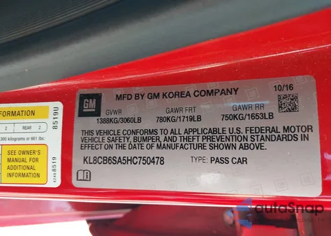 2017 Chevrolet Spark Ls Cvt z USA, uszkodzony, nr VIN KL8CB6SA5HC750478